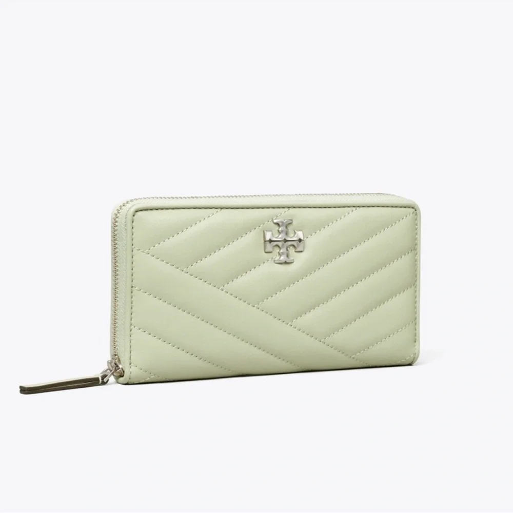 Tory Burch Kira Chevron Quilted Leather Zip Continental Wallet in Pine Frost